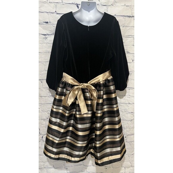 Bonnie Jean Little Girl's Long Sleeve Velvet Striped Fanciful Dress Size 16 - Picture 4 of 7